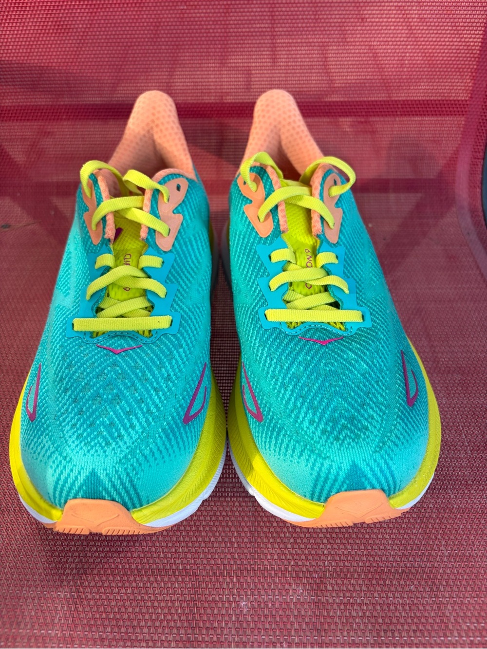 Hoka Women's Teal, Yellow & Peach Athletic Running Shoes 5.5 D - Picture 4 of 10